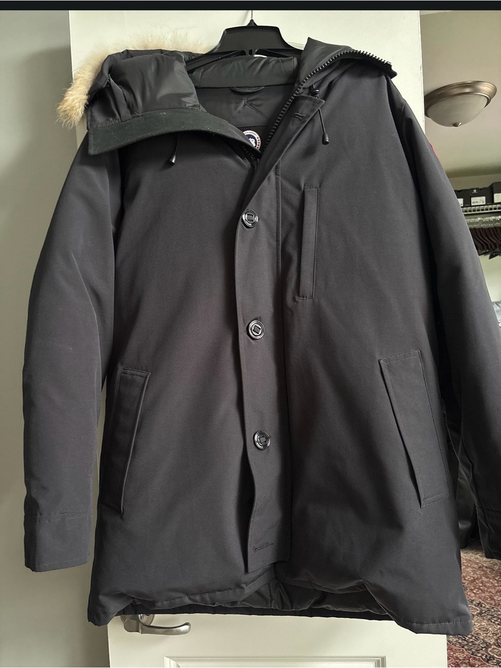 Canada Goose Men’s Navy Down-Fill Parka with Fur-Trim Hood